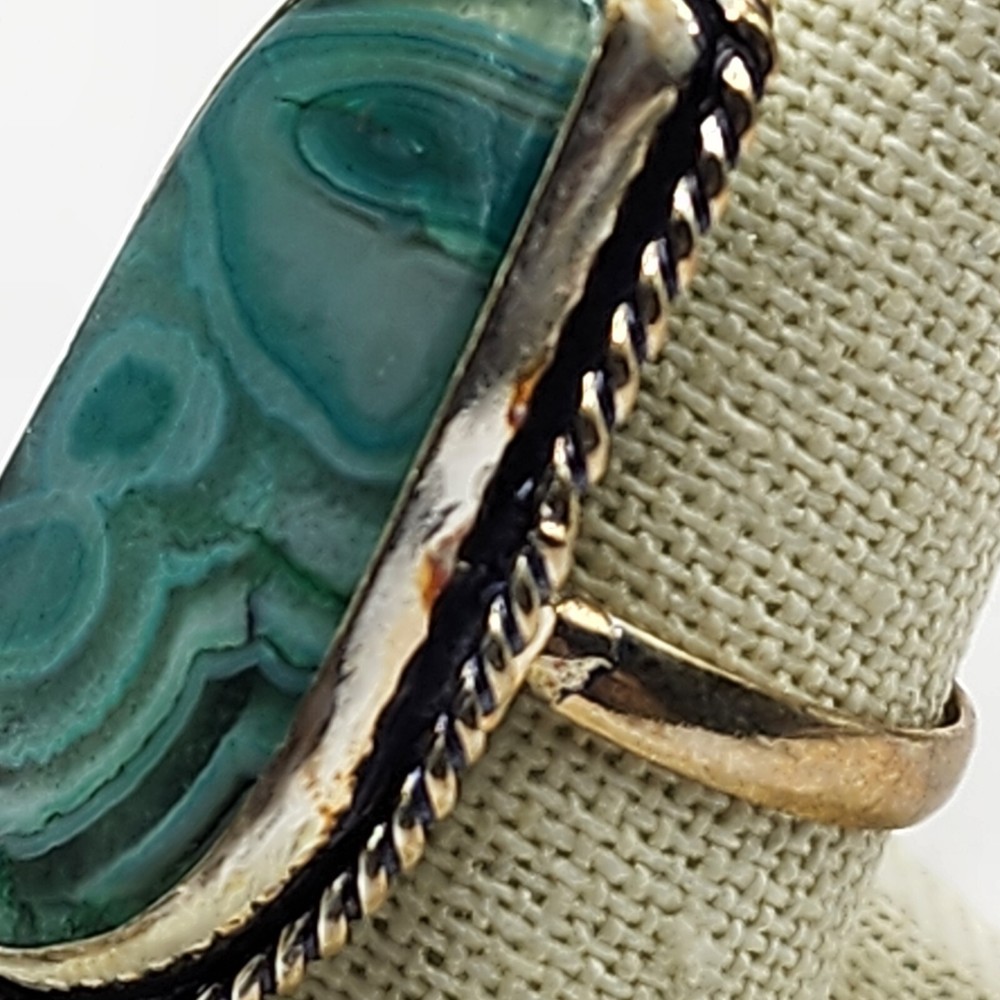 Handcrafted Artisan Green Stone Ring Sterling Size 9.25"