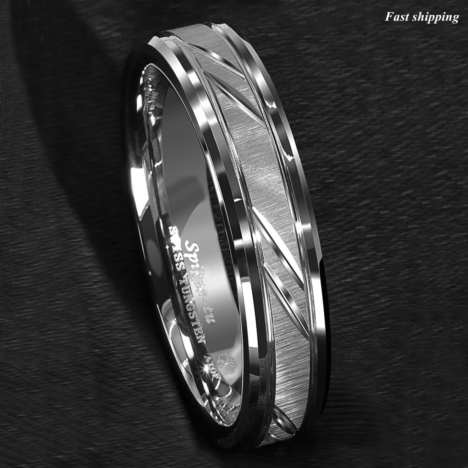 8/6mm Tungsten Carbide Ring Silver leaf New Brushed Style Bridal ATOP Jewelry