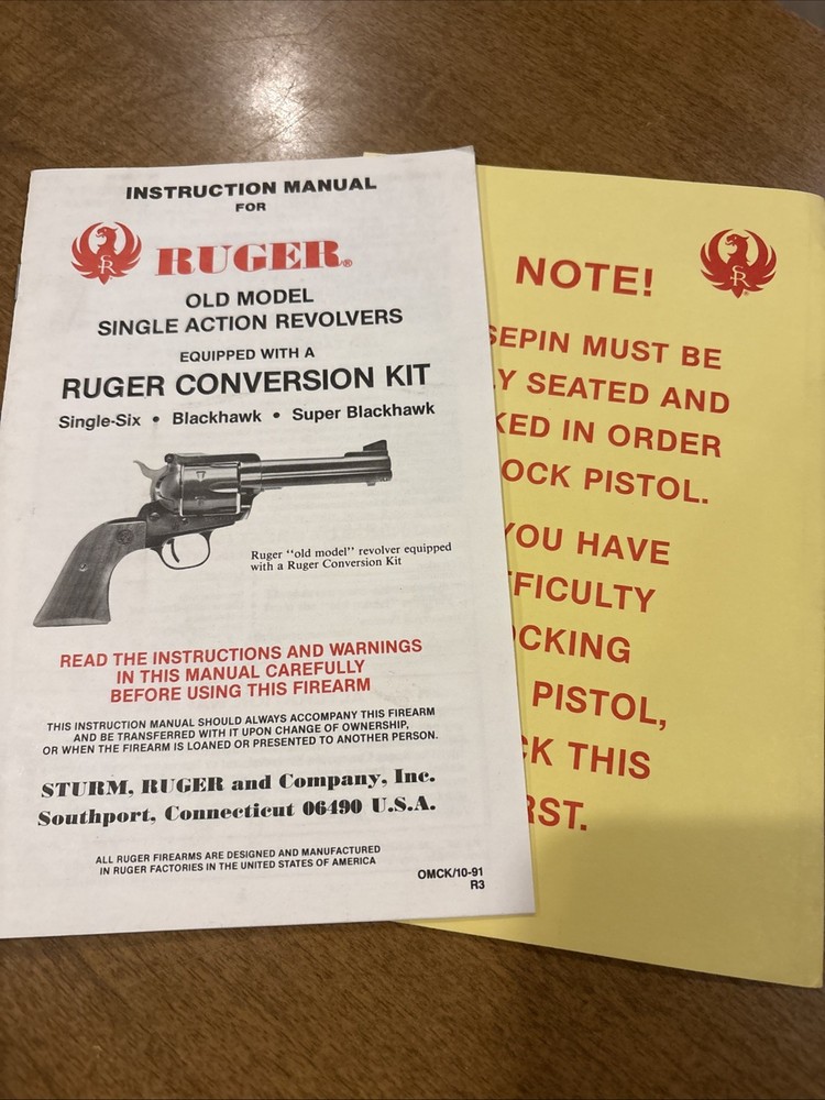 Original Ruger Old Model Single Action Blackhawk Owners Manual w/ Conversion Kit