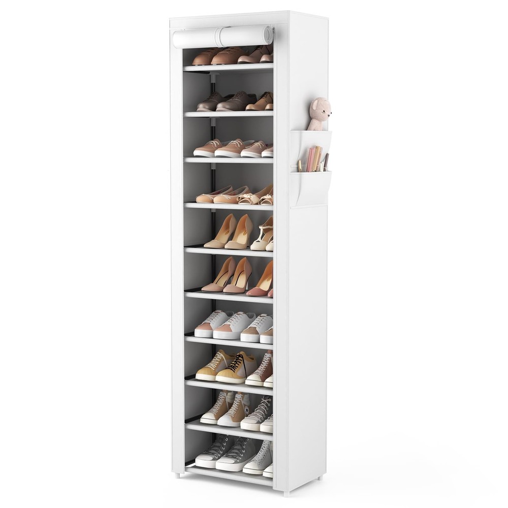 VTRIN Vertical Narrow Shoe Rack Organizer 10 Tiers Regular Version, White