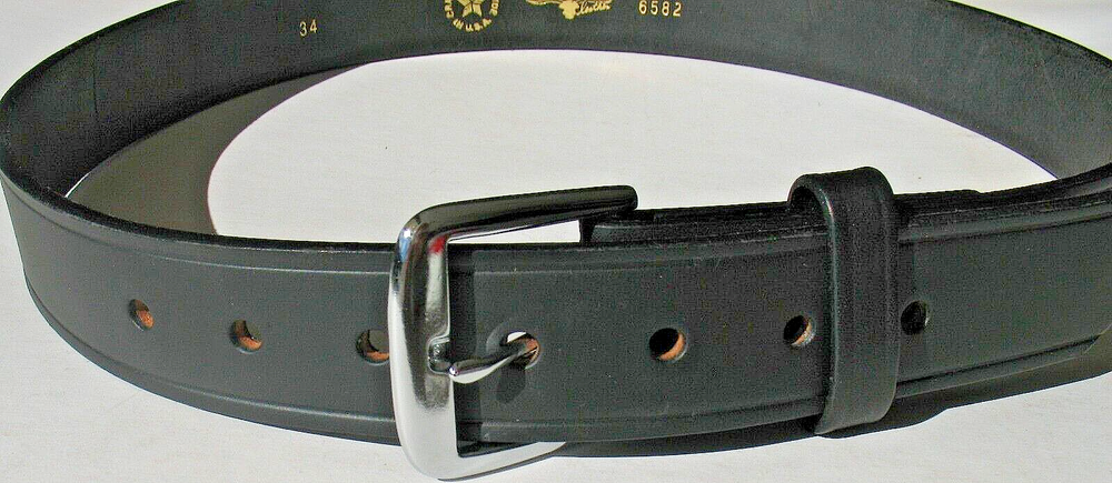 6582.1 Off Duty Boston solid leather belt, 1½" width, Black, plain, made in USA