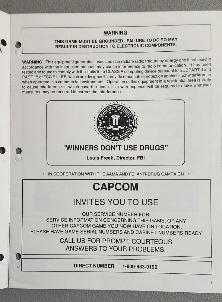 Alien Vs Predator Capcom Arcade Video Game Manual