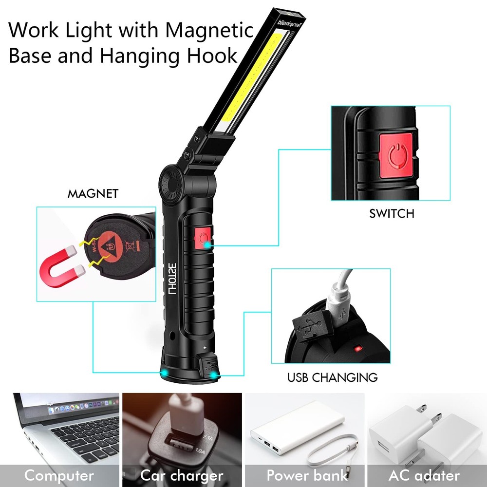 2 Pack Rechargeable LED Work Light with Magnetic Base Mechanic Flashlight