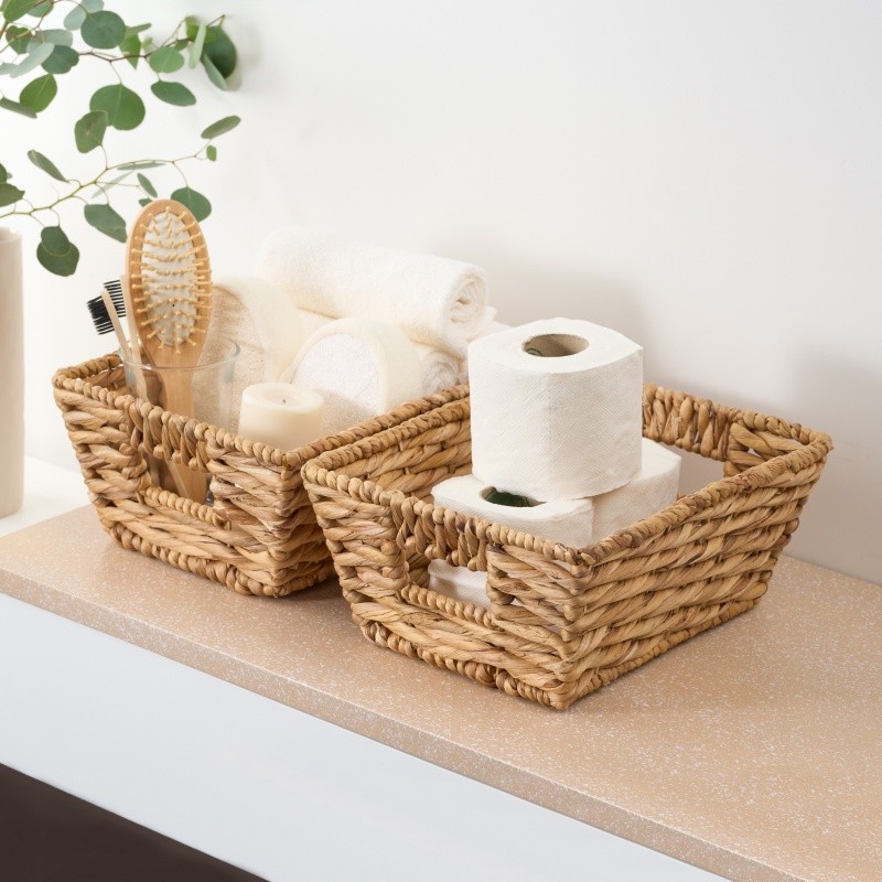 2x Abbot Water Hyacinth Woven Rectangular Brown Multi Use Kitchen and Bathroom