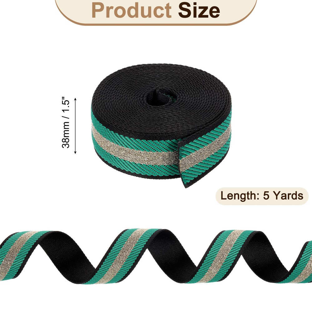 5Yards Nylon Webbing Strap, 38mm Striped Webbing Bag Strap, Green