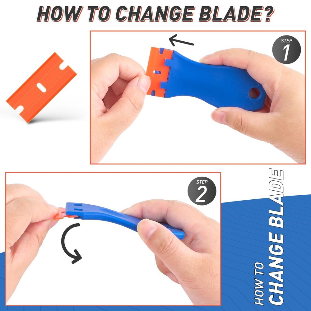 DIYSELF 2 Pack Plastic Razor Blade Scraper, Extra 100Pcs Blue