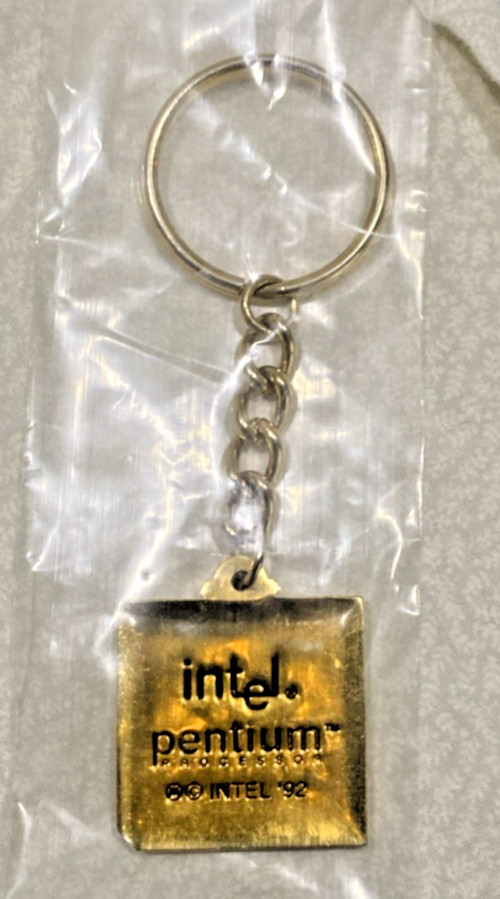 1992 Intel Pentium Processor Chip Goldtone Keychain, NOS