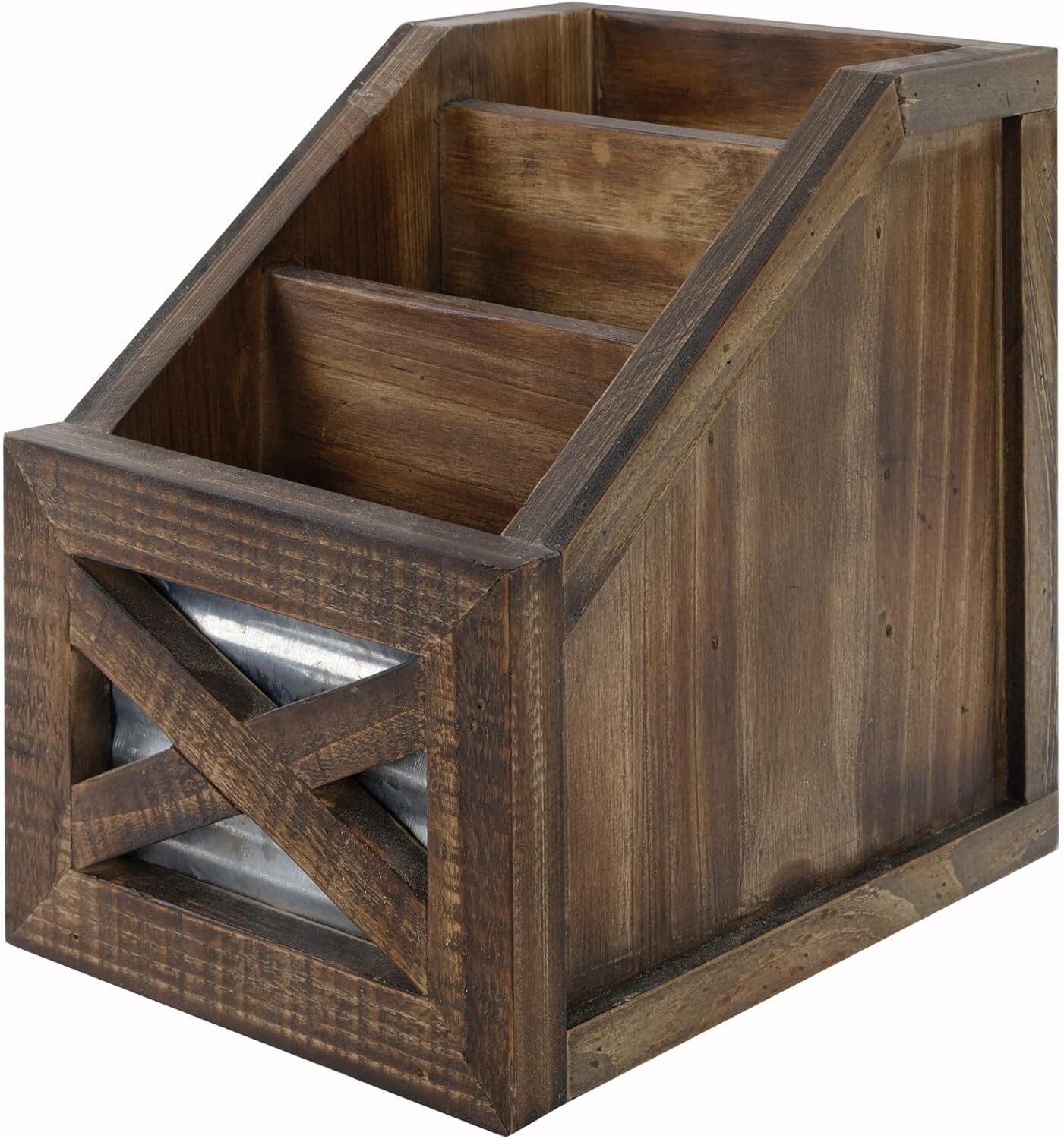 Autumn Alley Farmhouse Remote Holder Desk Organizer 3-Slot Compartment, Brown