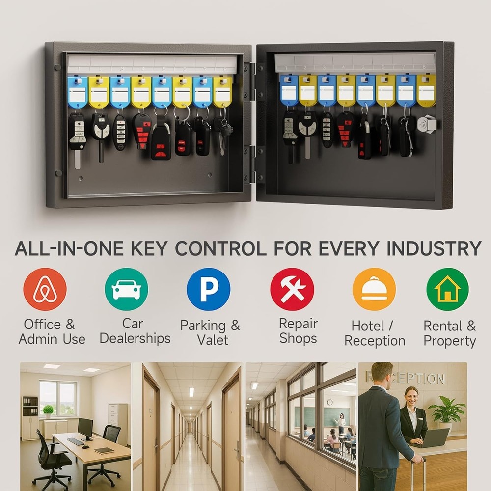 WeHere Key Lock Box Wall Mount, 16 Key Cabinet with Combination Lock & Key Tags,