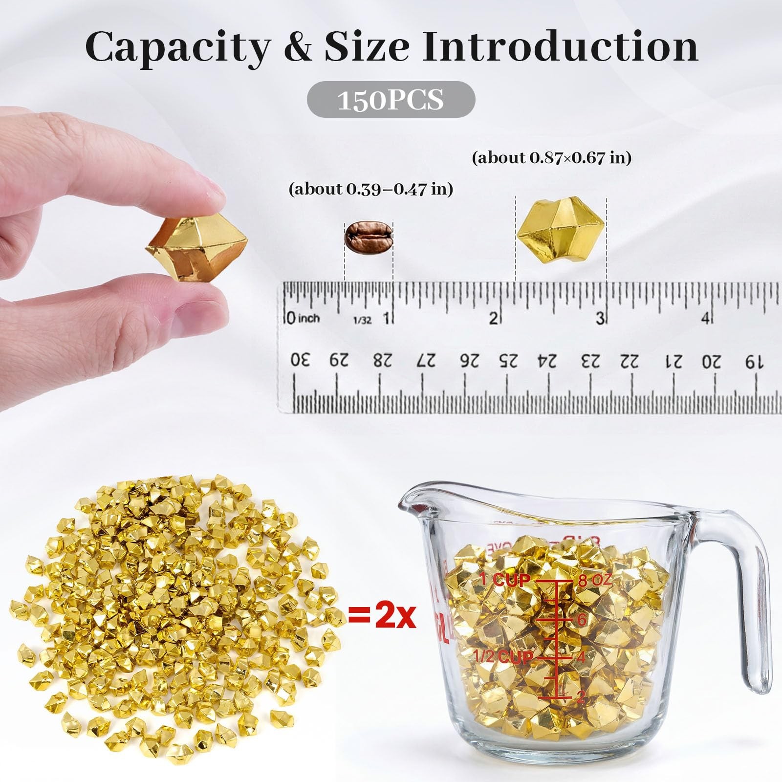 150PCS Fake Gold Ice Acrylic Ice Fake Plastic Gold Nuggets Rocks Gems Marble Va