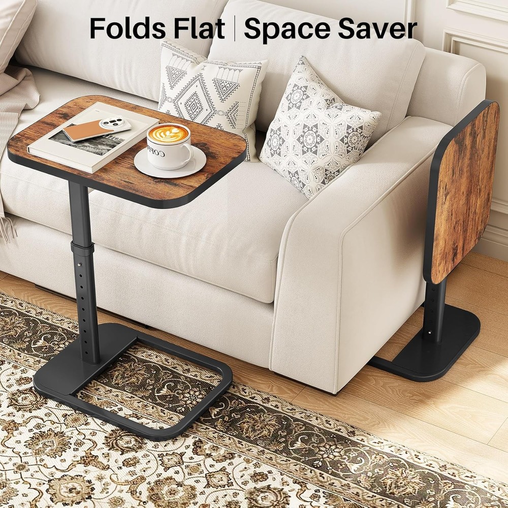 TV Tray Table Adjustable Height & Flip-Top & Rounded Metal Corners Snack Table