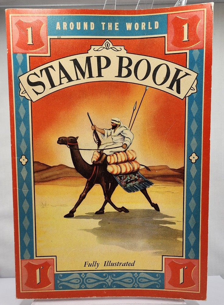 Vintage Around The World Stamp Book Fully Illustrated • Includes Several Stamps