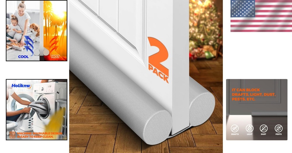 Heavy Duty Polyester Door Draft Stopper 2x36" Grey, Blocks Wind