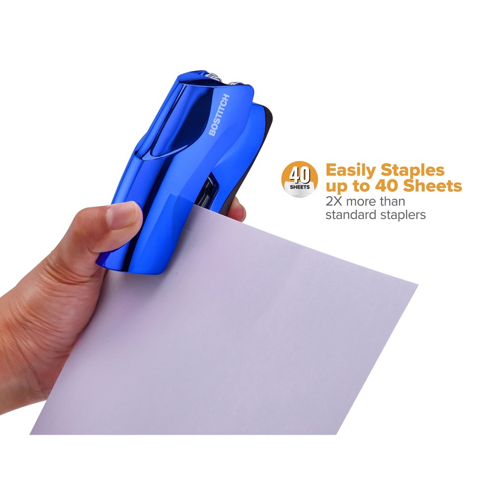 Flat Clinch Stapler, 40 Sheets, Metallic Purple