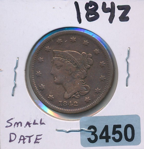 LARGE CENT 1842 - SMALL DATE - #3450