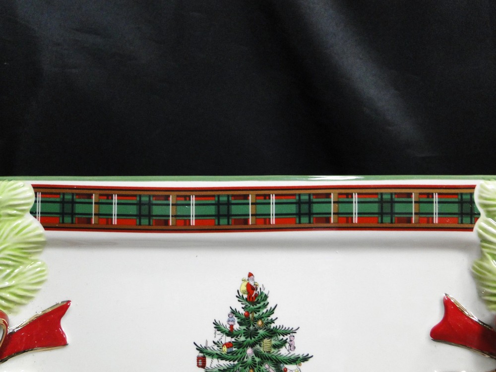 Spode Christmas Tree, Tartan Edge, Green Trim: Rectangular Tray, 12", Box