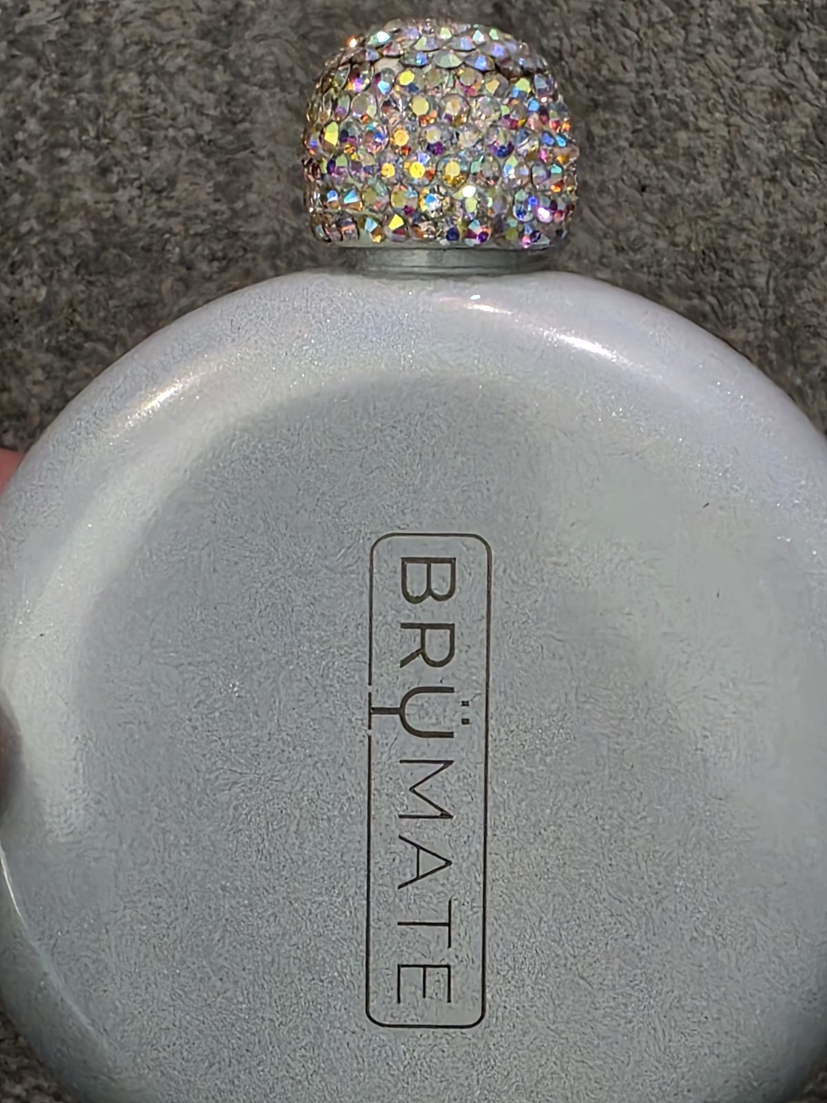 BrüMate 5oz Insulated Hip Flask Iridescent White w/ Crystal Rhinestone Cap
