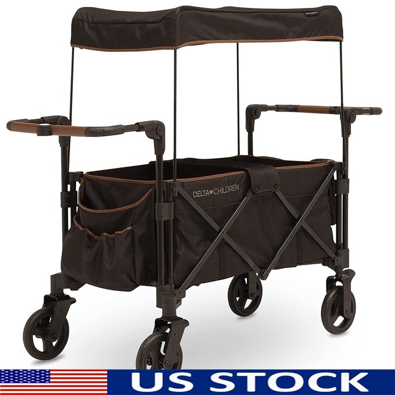 Stroller Wagon 2 Kids Push Pull Handles Canopy Cup Holders Storage Fold New