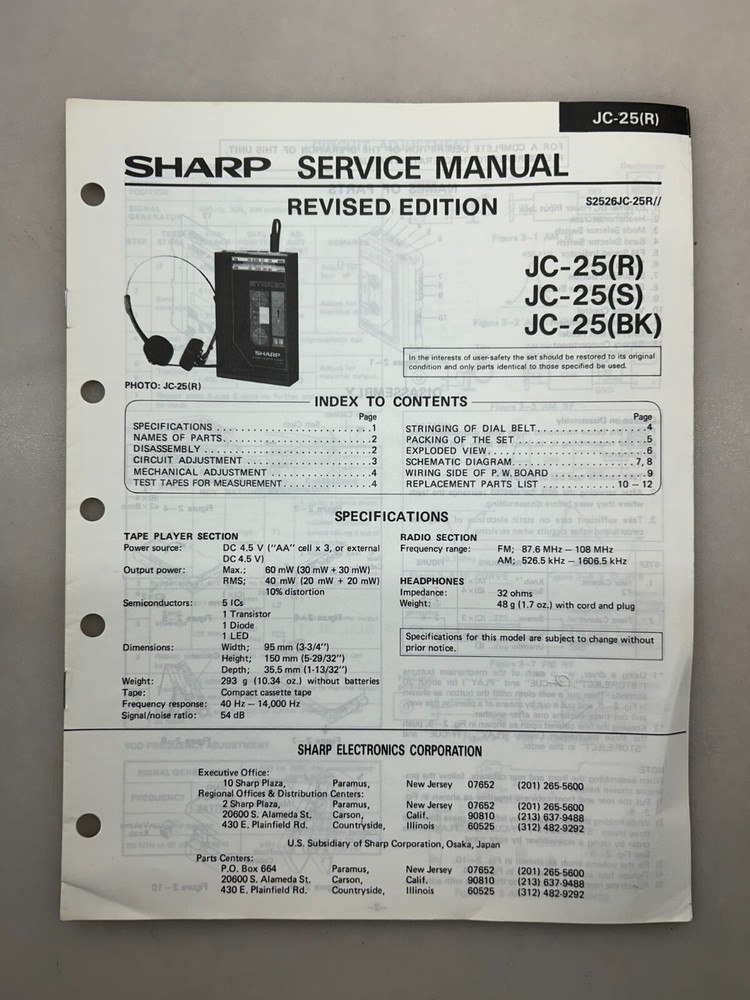 Sharp JC-25 Original Service Manual Free Shipping