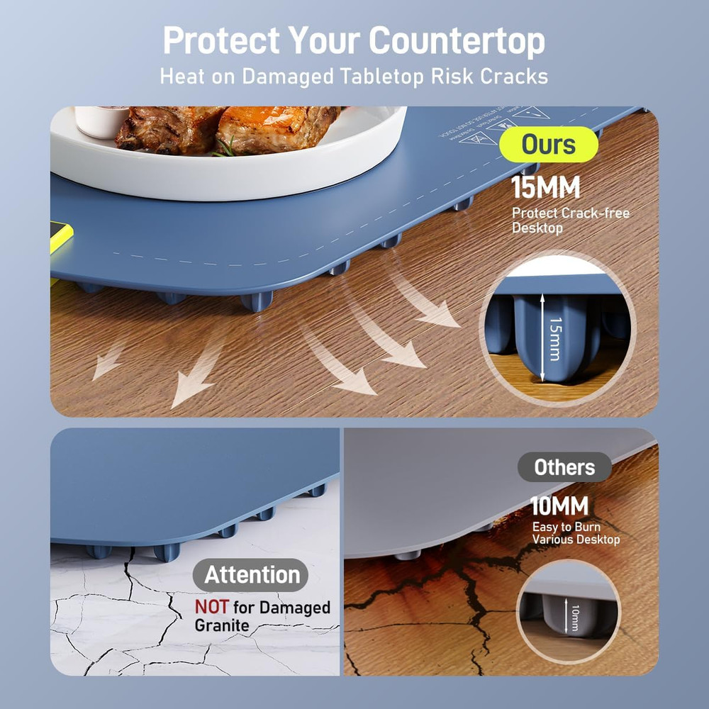 Rapid Heating Food Warming Mat - 8 Temp Settings, Auto-Off, Easy Clean