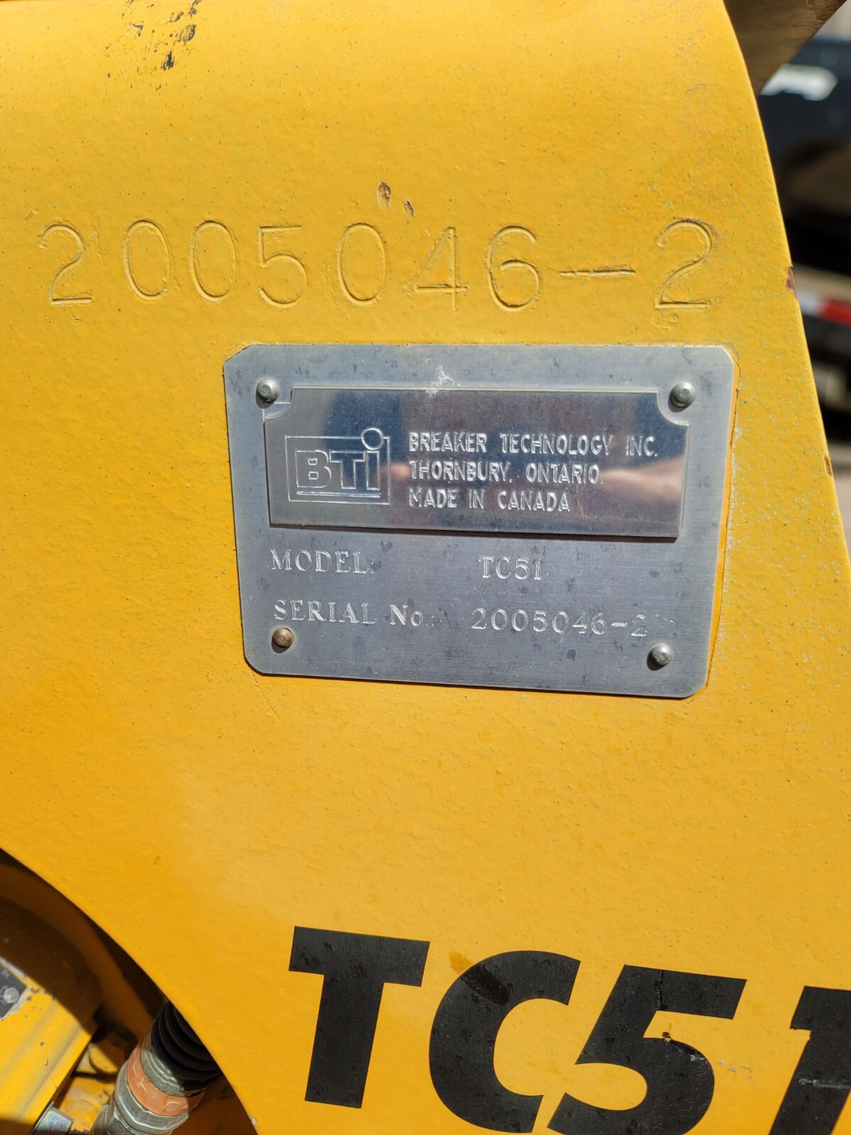 TC51 Breaker Technology Inc Hydraulic Compactor W/ Badger Attachment