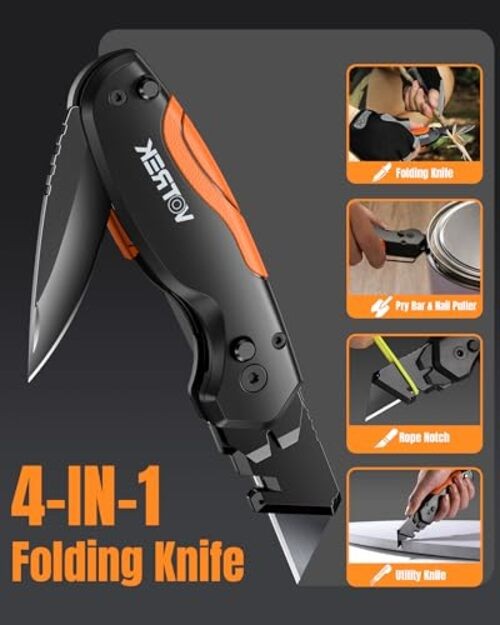 4-in-1 Multitool Folding Utility Knife Box Cutter, Multi-Knife Folding Knife