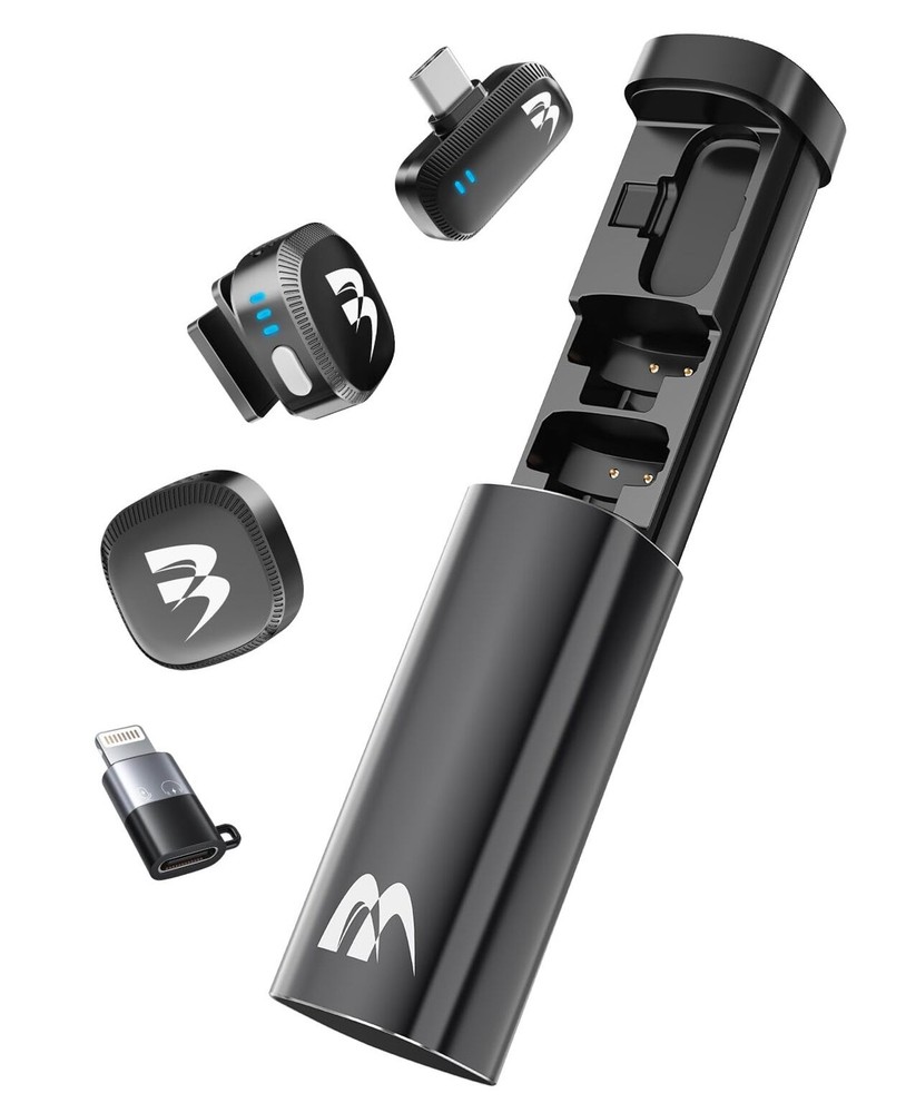 2 Pack Wireless lavalier Microphone,Mini Microphone (Lightning/USB Black Small