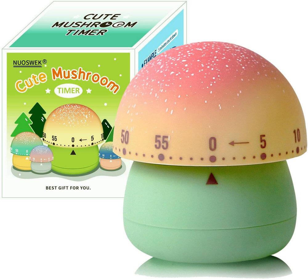 Cute Mushroom Timer for Kids, High Volume Mechanical Kitchen Timer, Wind Up 60 M