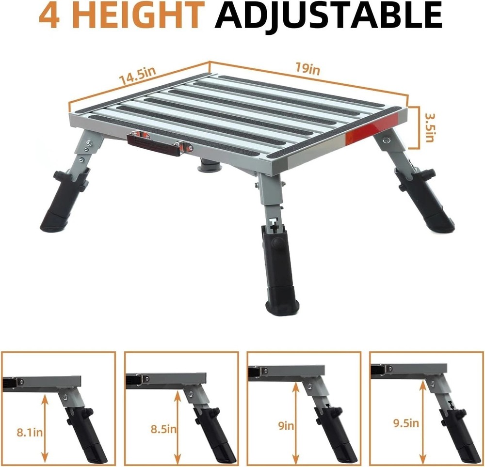 Large RV Step Stool, Adjustable Height Aluminum Folding Platform Step Ladder ...