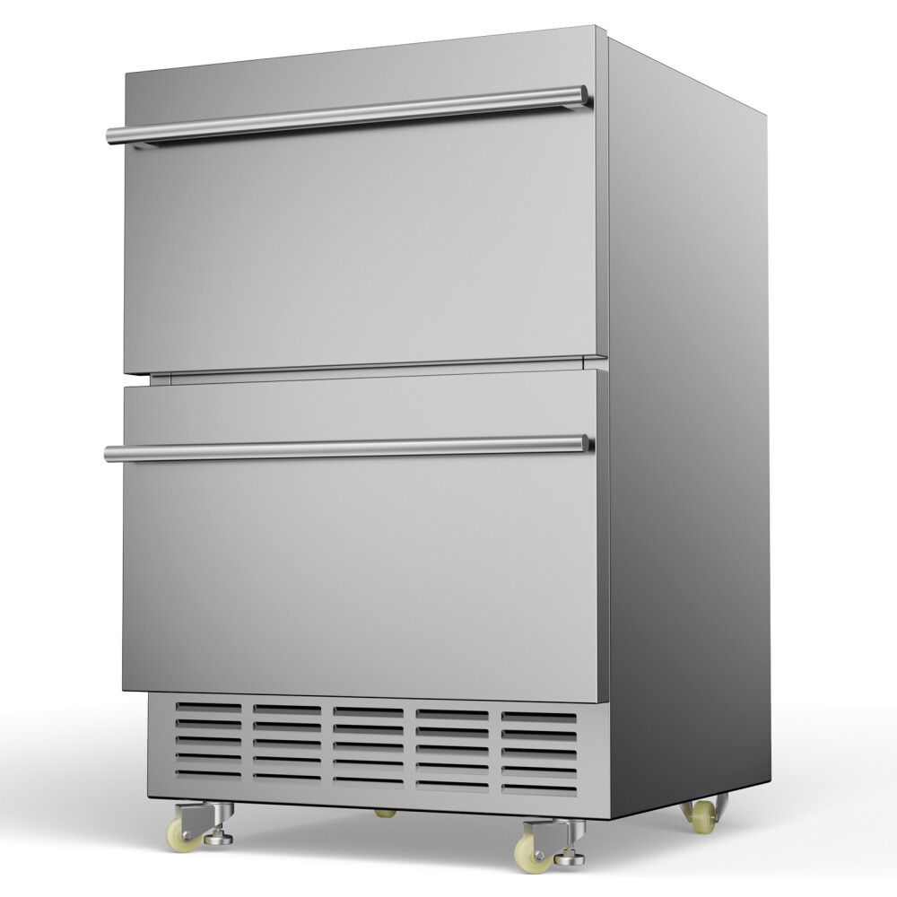 24 Inch Under Counter Refrigerator Double Drawer Beverage Fridge Stainless Steel