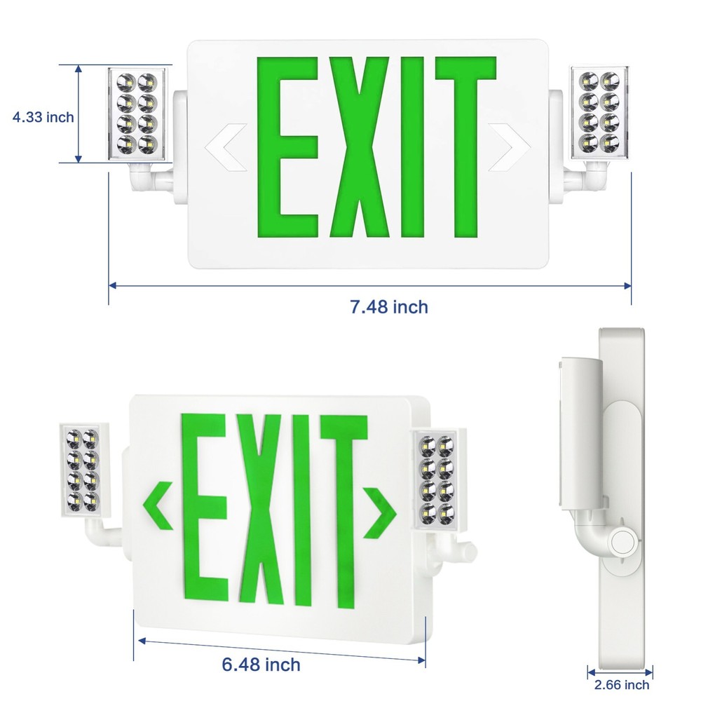 UL Listed-Led 4 Packs Combo Green Exit Sign with Battery Backup Exit Lights.