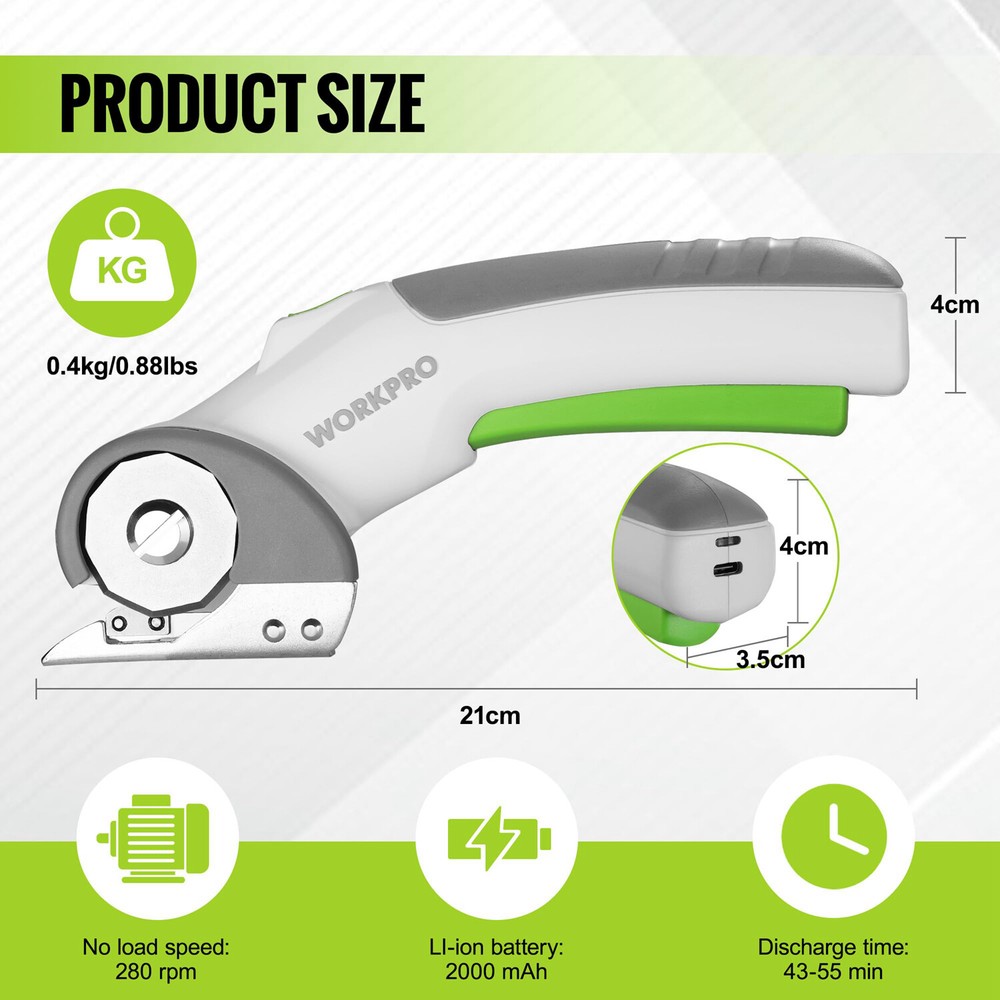 WORKPRO 4V Rechargeable Cordless Electric Scissors Cutting Shears Rotary Cutters
