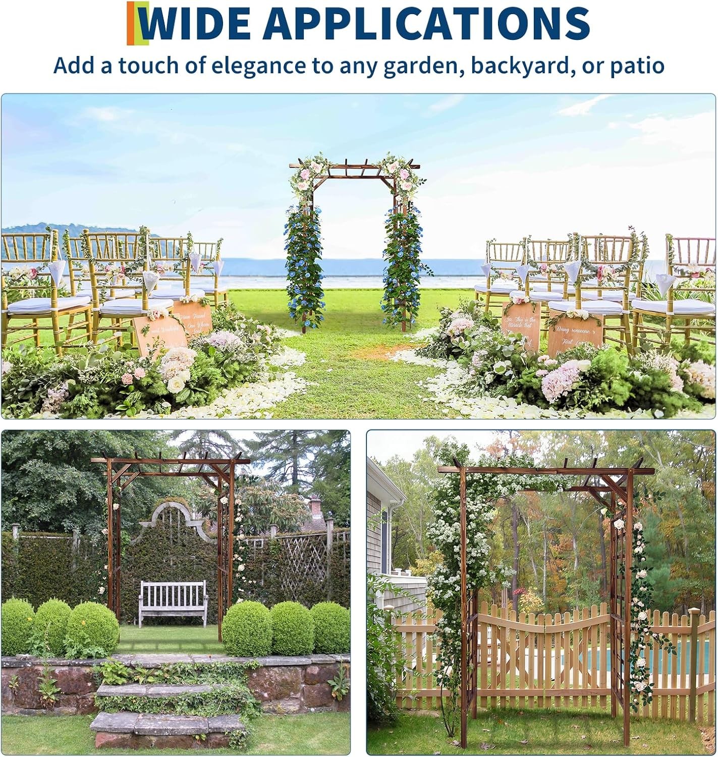 7FT Garden Arbor Flat Top Wooden Wedding Arches with Trellis for Climbing Plants