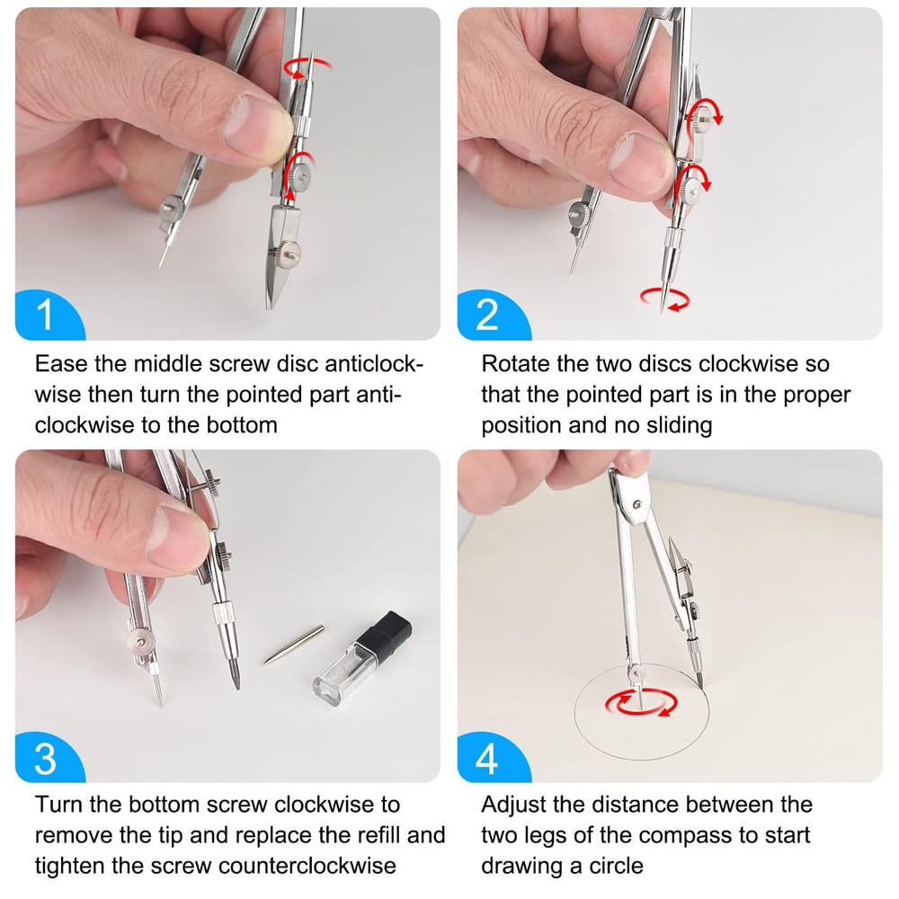2 Pack Student Metal Compass Set for Geometry with Extra Lead Refills, Math...