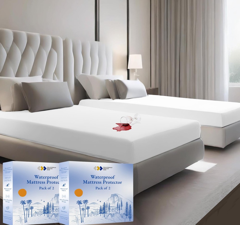 2-Pack Waterproof Mattress Protector for Full Size Bed - Soft, Noiseless, Coo...