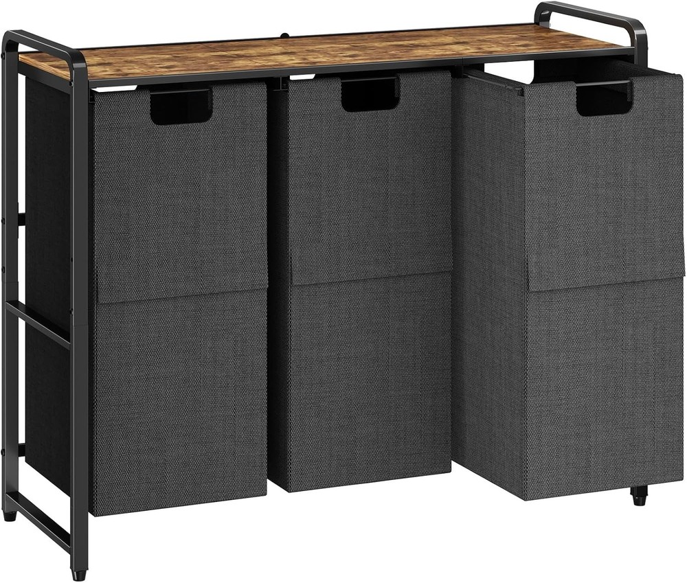 Laundry Basket Organizer Laundry Hamper W/ Shelf & 2 Pull-Out Removable Bags