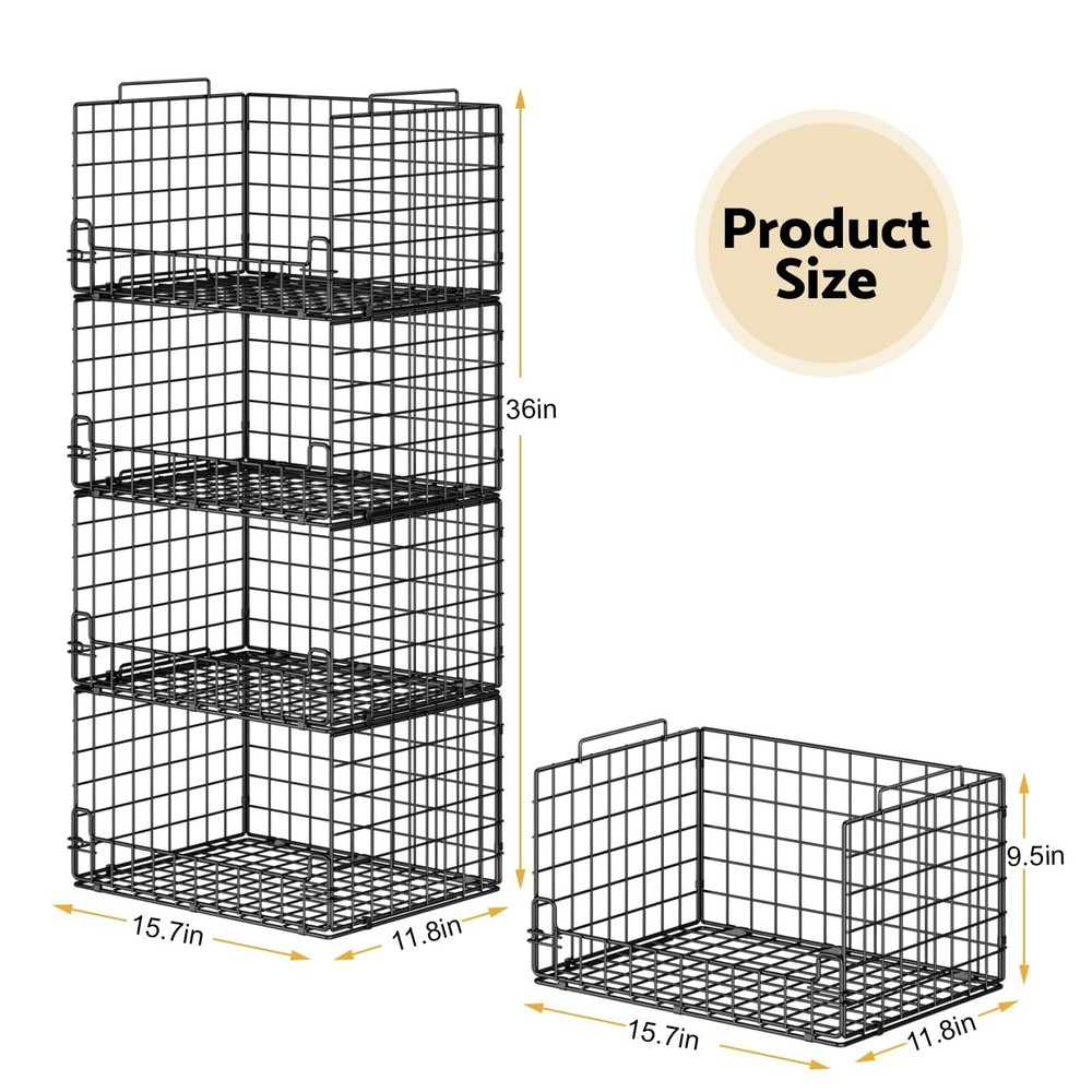 4-Tier Stackable Closet Organizers and Storage Basket - Foldable Closet Shelf...