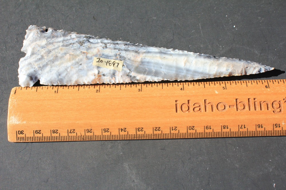 Heat Treated Banded Agate Side Notched Spearhead Spear/Thrusting Point