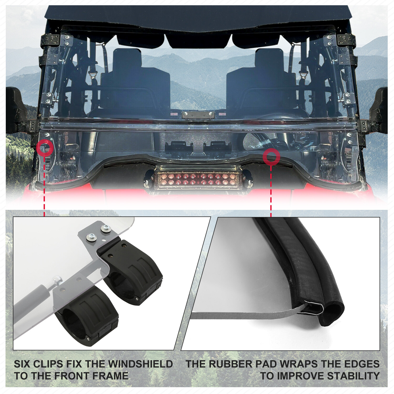 Front Scratch Resistant Flip Windshield Clear For 2014-2024 Honda Pioneer 700 4