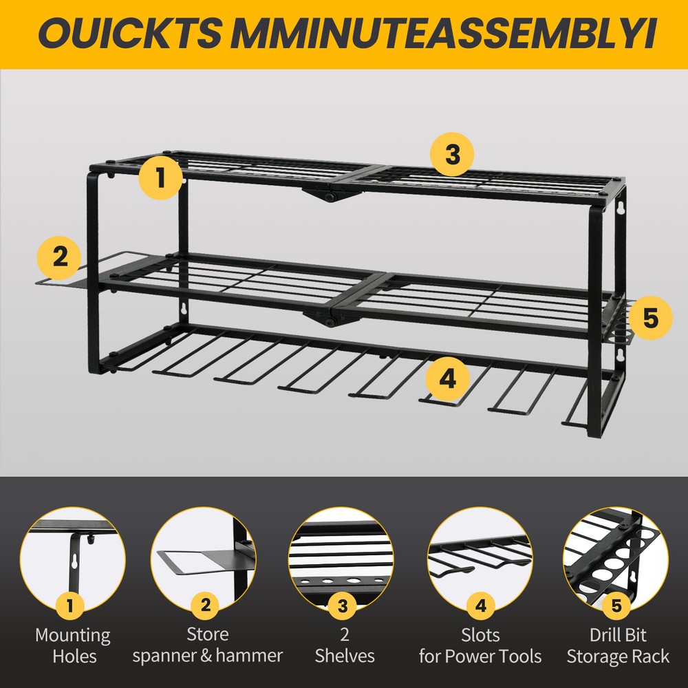 3 Layer Power Tool Organizer Wall Mounted Power Tool Rack Drill Storage Rack L