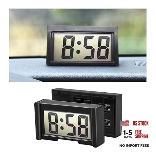 Mini Car Clock, Auto Digital Watch with LCD Time, Dashboard Electronic Black