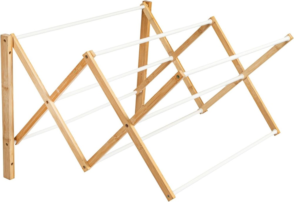 Bamboo Metal Wall Mounted Retractable Drying Rack