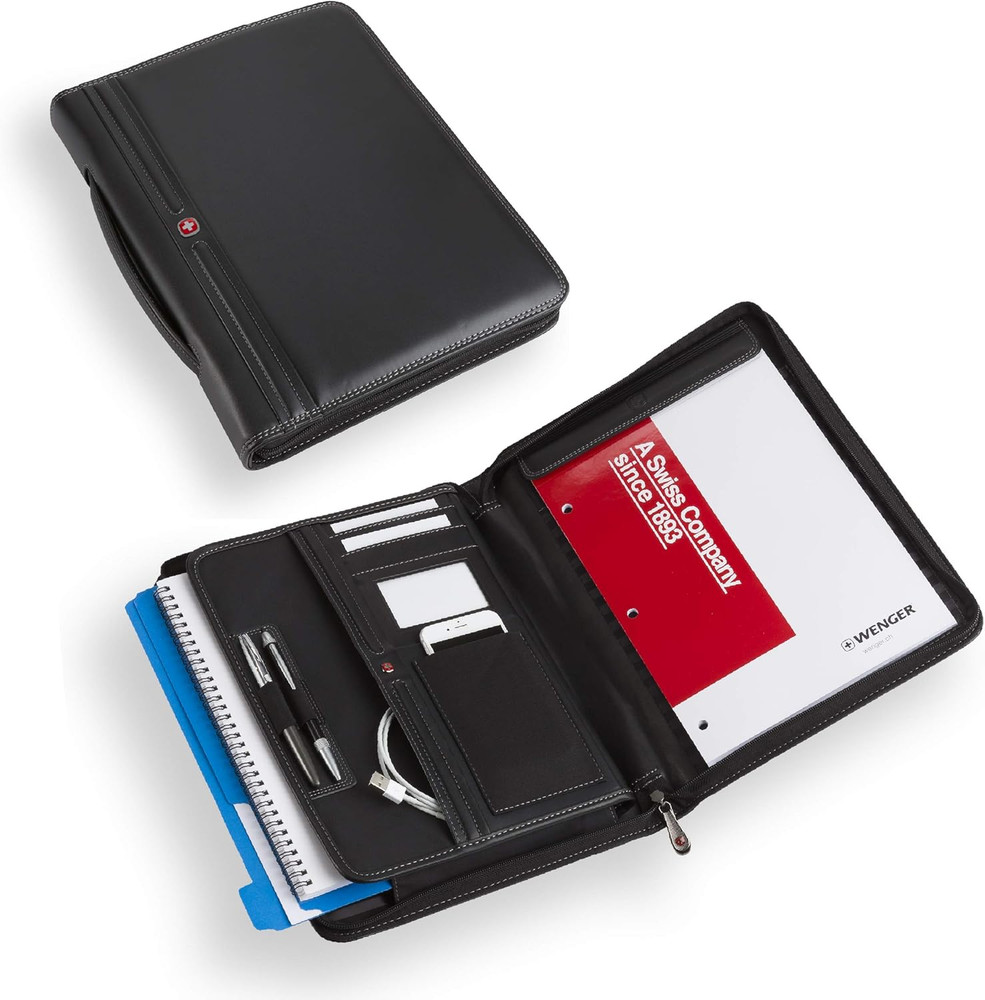Concept Zippered Padfolio, Padded Document Organizer, Black