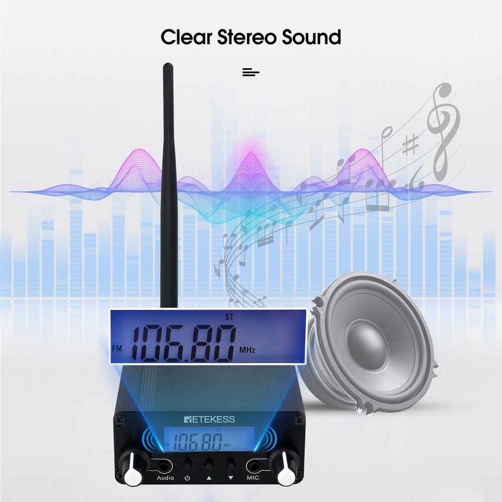 Retekess TR508 FM Transmitter Broadcast Stereo Radio Station 10 Receiver Meeting