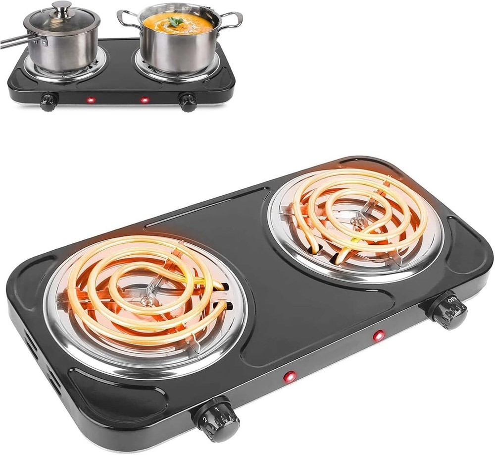 Double Hot Plate 2000W Electric Coil Burner 5 Temp Levels 110V
