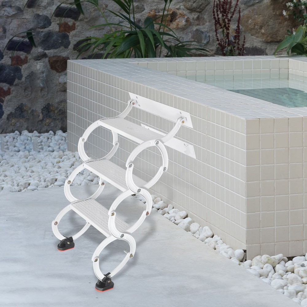 3 Steps Wall Mounted Retractable Ladder Pull Down Telescoping Step Ladder White