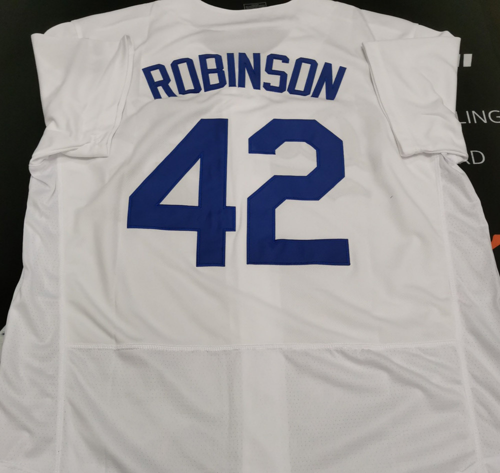 Jackie Robinson #42 LAD White Flex Base Sewn Stitched Jersey.