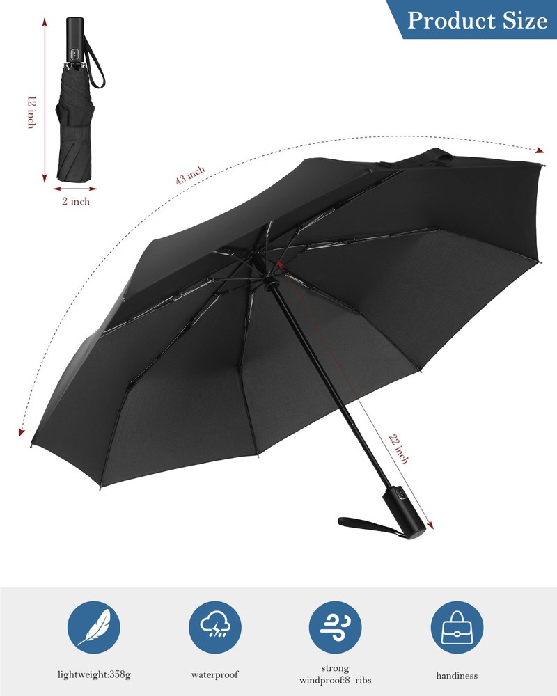 Travel Umbrella Windproof Compact Automatic Wind Resistant Folding Lightweight