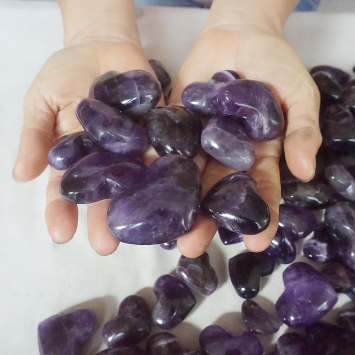 11LB 180Pcs Natural Purple Amethyst Quartz Crystal Heart Carved Healing Brazil