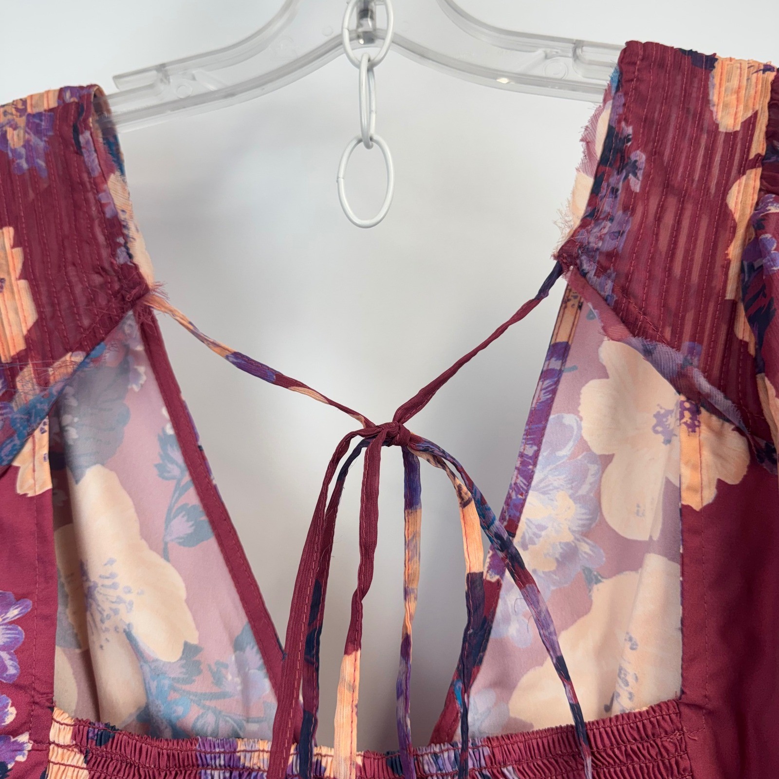 Free People Intimately Floral Long Sleeve Bodice Bodysuit Burgundy Purple Medium